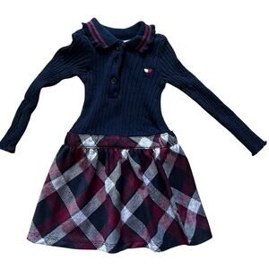 Tommy Hilfiger Toddler Fall/Winter Plaid Sweater Dress Navy Blue Red Size 2T
